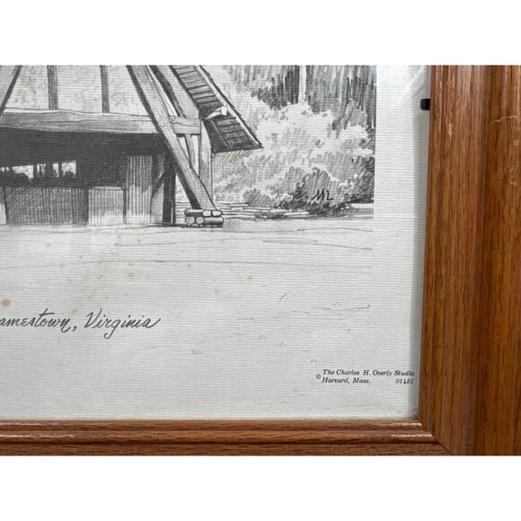 Framed Charles H. Overly Studio Print Of Jamestown Glasshouse Virginia In Wooden - Picture 3 of 7